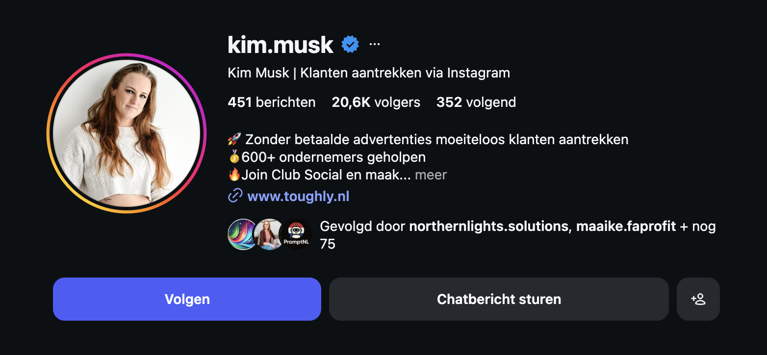 Kim Musk Instagram profiel met 20.600+ volgers